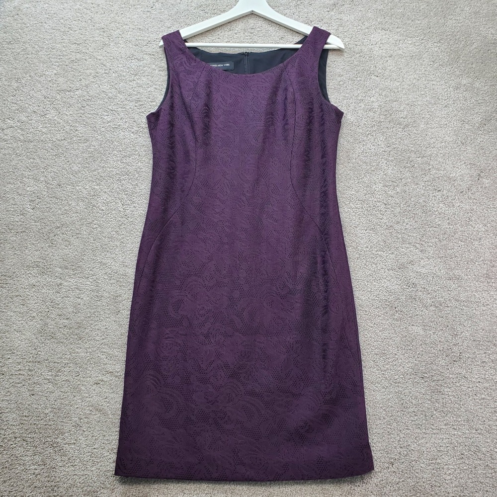 Jones New York Sheath Dress Womens 8 Purple Lace Textured Sleeveless Back Zip